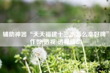 辅助神器“天天福建十三水怎么拿好牌”作弊(透视)透视辅助