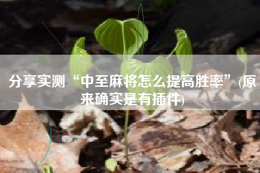 分享实测“中至麻将怎么提高胜率”(原来确实是有插件)