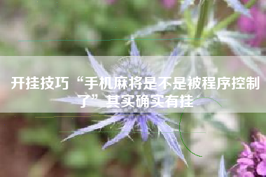 开挂技巧“手机麻将是不是被程序控制了”其实确实有挂