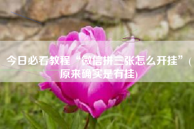 今日必看教程“微信拼三张怎么开挂	”(原来确实是有挂)