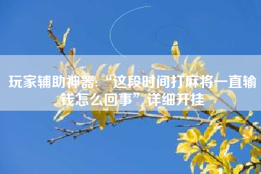 玩家辅助神器:“这段时间打麻将一直输钱怎么回事”详细开挂