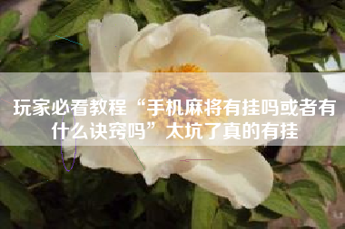 玩家必看教程“手机麻将有挂吗或者有什么诀窍吗”太坑了真的有挂