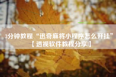 3分钟教程“迅奇麻将小程序怎么开挂”【透视软件教程分享】