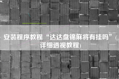 安装程序教程“达达盘锦麻将有挂吗”(详细透视教程)