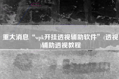 重大消息“wpk开挂透视辅助软件”(透视)辅助透视教程