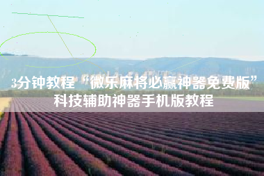 3分钟教程“微乐麻将必赢神器免费版	”科技辅助神器手机版教程