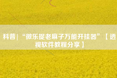 科普|“微乐捉老麻子万能开挂器”【透视软件教程分享】