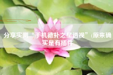 分享实测“手机德扑之星透视”(原来确实是有插件