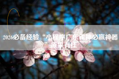 2026必备经验“小程序广东雀神必赢神器”原来有挂