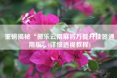 重磅揭秘“微乐云南麻将万能开挂器通用版	”(详细透视教程)