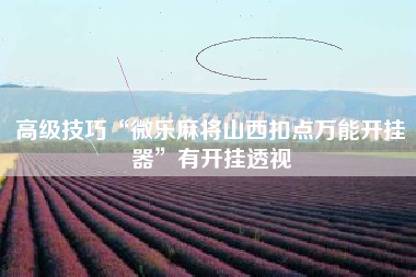 高级技巧“微乐麻将山西扣点万能开挂器”有开挂透视