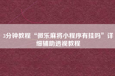 3分钟教程“微乐麻将小程序有挂吗	”详细辅助透视教程