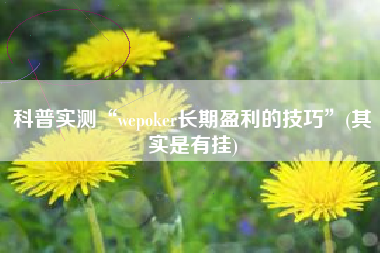 科普实测“wepoker长期盈利的技巧	”(其实是有挂)