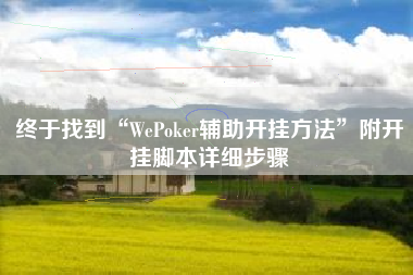终于找到“WePoker辅助开挂方法”附开挂脚本详细步骤