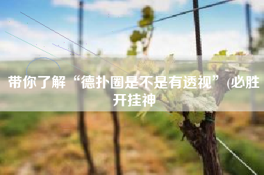 带你了解“德扑圈是不是有透视”(必胜开挂神