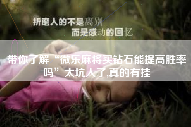 带你了解“微乐麻将买钻石能提高胜率吗”太坑人了,真的有挂