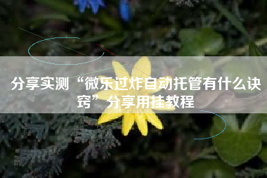分享实测“微乐过炸自动托管有什么诀窍	”分享用挂教程