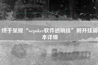 终于呈现“wepoker软件透明挂	”附开挂脚本详细
