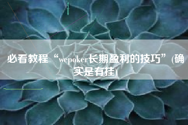 必看教程“wepoker长期盈利的技巧	”(确实是有挂)