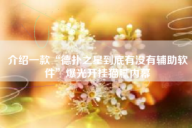 介绍一款“德扑之星到底有没有辅助软件”爆光开挂猫腻内幕