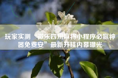 玩家实测“微乐四川麻将小程序必赢神器免费安	”最新开挂内幕曝光