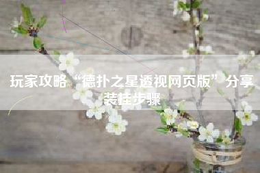 玩家攻略“德扑之星透视网页版”分享装挂步骤