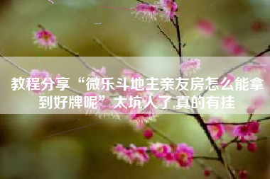 教程分享“微乐斗地主亲友房怎么能拿到好牌呢	”太坑人了,真的有挂