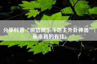 分享科普“微信微乐斗地主外卦神器	”(原来真的有挂)