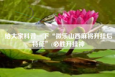 给大家科普一下“微乐山西麻将开挂后特征”(必胜开挂神