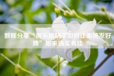 教程分享“微乐跑胡子如何让系统发好牌”原来确实有挂