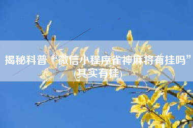揭秘科普“微信小程序雀神麻将有挂吗”(其实有挂)