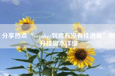 分享热点“wepoker到底有没有挂透视”附开挂脚本详细