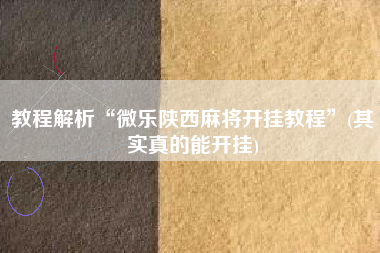 教程解析“微乐陕西麻将开挂教程	”(其实真的能开挂)
