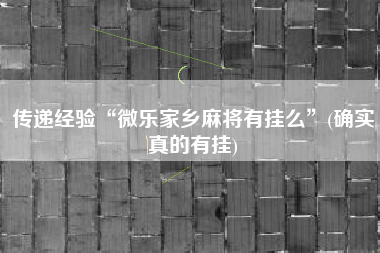 传递经验“微乐家乡麻将有挂么	”(确实真的有挂)