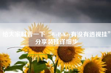 给大家科普一下“WePoKer有没有透视挂”分享装挂详细步