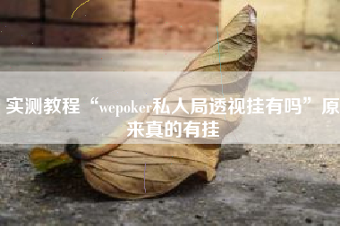 实测教程“wepoker私人局透视挂有吗”原来真的有挂