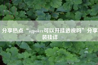 分享热点“agpoker可以开挂透视吗”分享装挂详